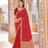 Laxmipati Udan Pari Red Bandhani Printed Georgette Saree