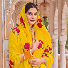Laxmipati Udan Pari Yellow Floral Embroidered Chiffon Saree