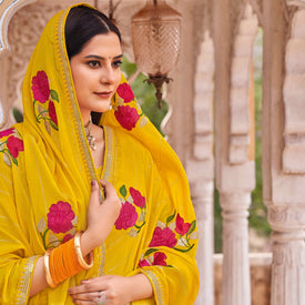 Laxmipati Udan Pari Yellow Floral Embroidered Chiffon Saree