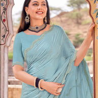 Laxmipati Udan Pari Blue Embroidered Tissue Organza Saree