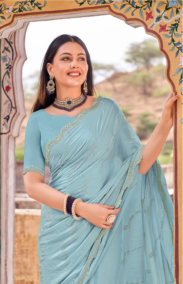 Laxmipati Udan Pari Blue Embroidered Tissue Organza Saree