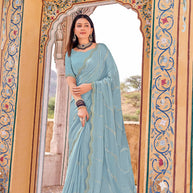 Laxmipati Udan Pari Blue Embroidered Tissue Organza Saree