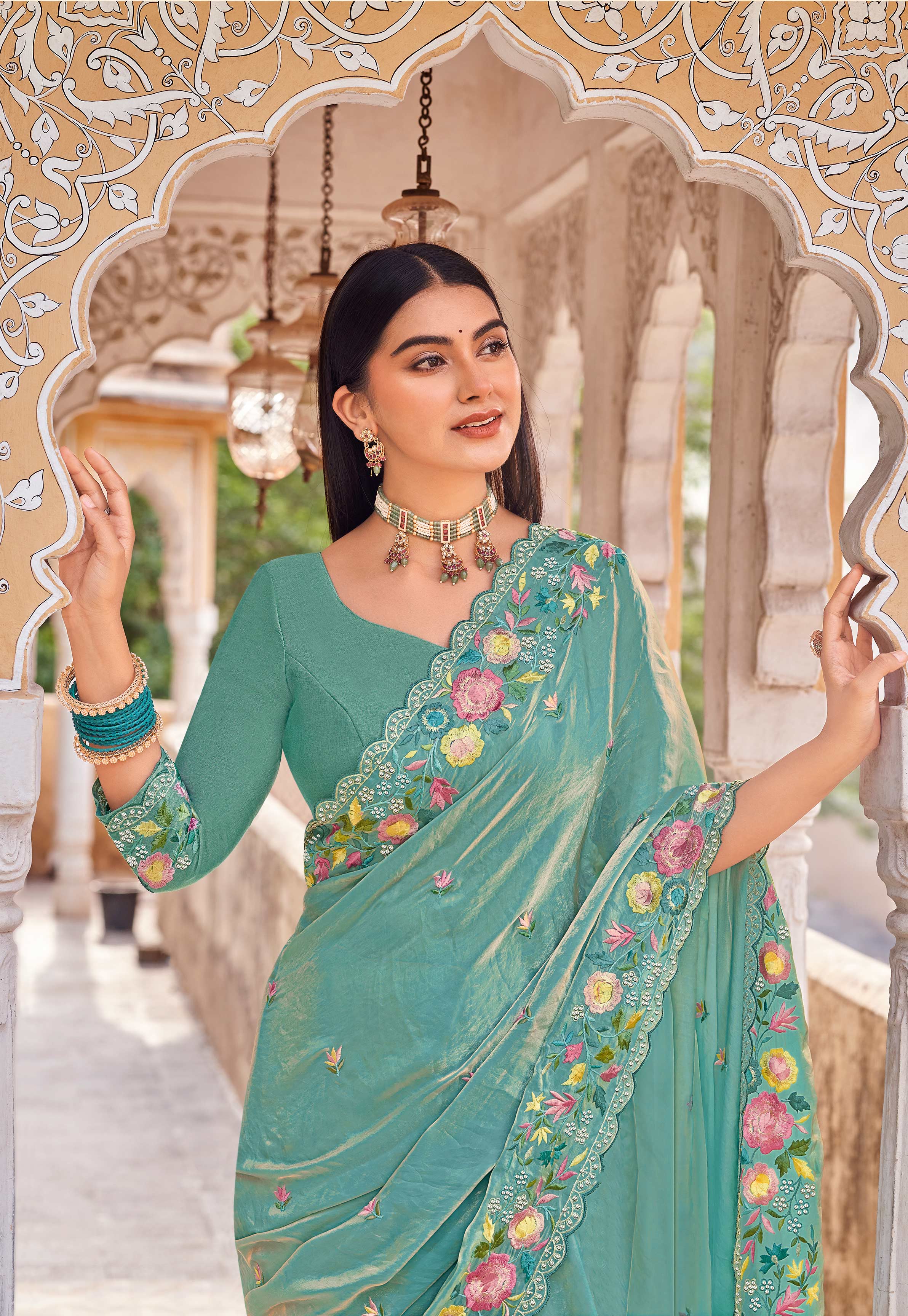 Laxmipati Udan Pari Blue Embroidered Tissue Organza Saree