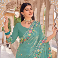 Laxmipati Udan Pari Blue Embroidered Tissue Organza Saree