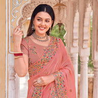 Laxmipati Udan Pari Pink Floral Embroidered Tissue Organza Saree