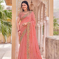 Laxmipati Udan Pari Pink Floral Embroidered Tissue Organza Saree