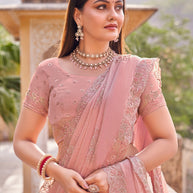 Laxmipati Udan Pari Pink Floral Embroidered Tissue Organza Saree