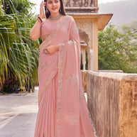 Laxmipati Udan Pari Pink Floral Embroidered Tissue Organza Saree