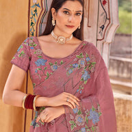 Laxmipati Udan Pari Mauve Floral Embroidered Silk Saree