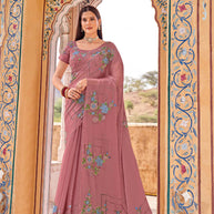 Laxmipati Udan Pari Mauve Floral Embroidered Silk Saree