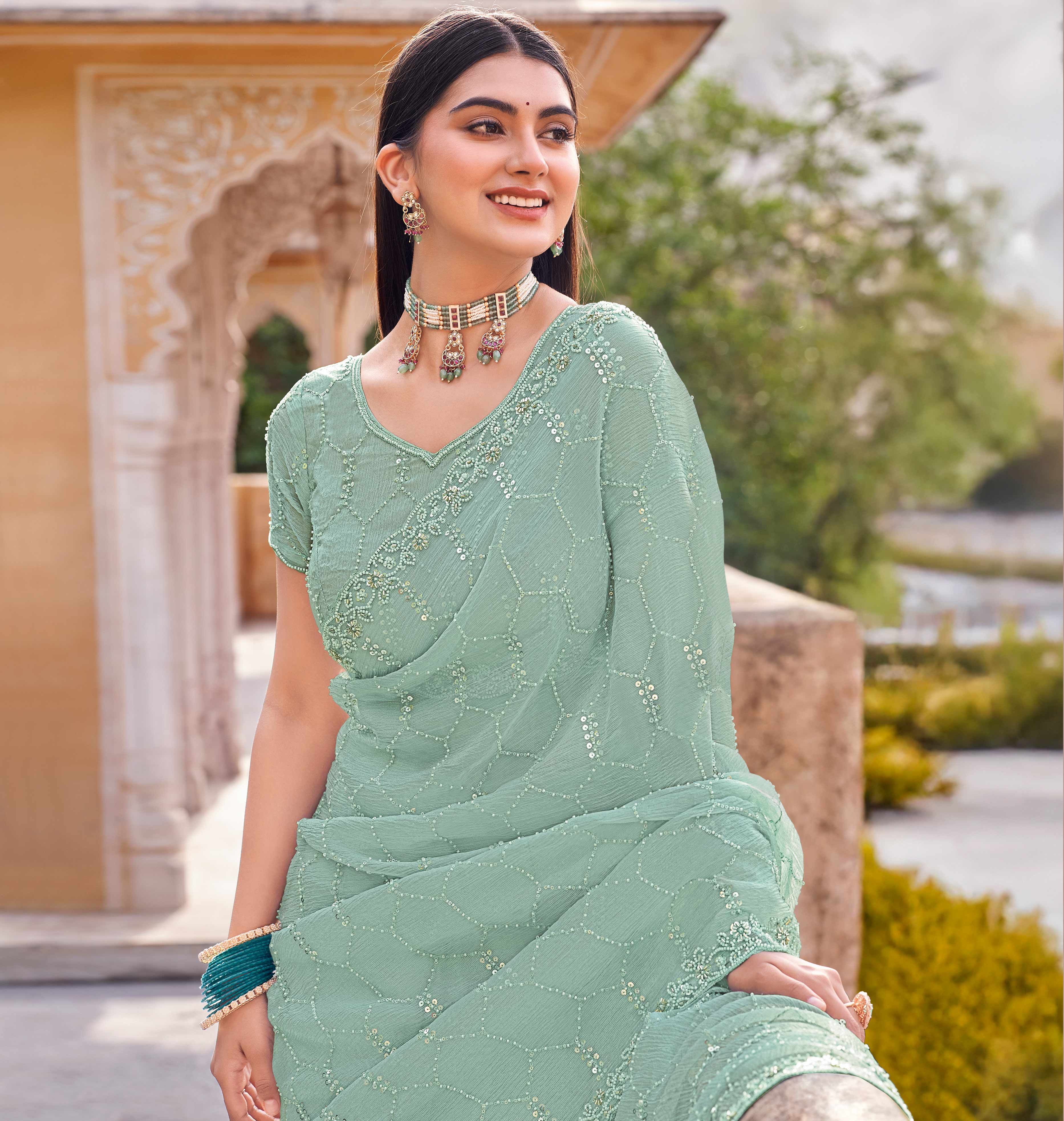 Laxmipati Udan Pari Pastel Green Embroidered Tissue Organza Saree