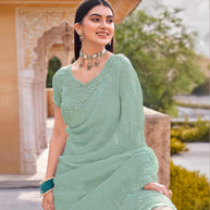 Laxmipati Udan Pari Pastel Green Embroidered Tissue Organza Saree