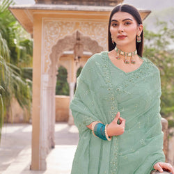 Laxmipati Udan Pari Pastel Green Embroidered Tissue Organza Saree