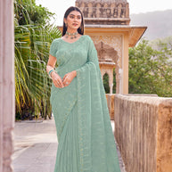Laxmipati Udan Pari Pastel Green Embroidered Tissue Organza Saree