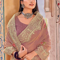 Laxmipati Udan Pari Purple Floral Embroidered Tissue Organza Saree
