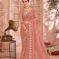 Laxmipati Udan Pari Peach Embroidered Tissue Organza Saree
