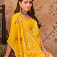 Laxmipati Monaco Embellished Floral Embroidered Chiffon Saree in Yellow Color