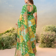 Laxmipati Anaya Green Chiffon Saree with Geometric Prints