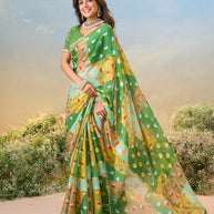 Laxmipati Anaya Green Chiffon Saree with Geometric Prints