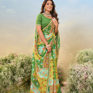 Laxmipati Anaya Green Chiffon Saree with Geometric Prints