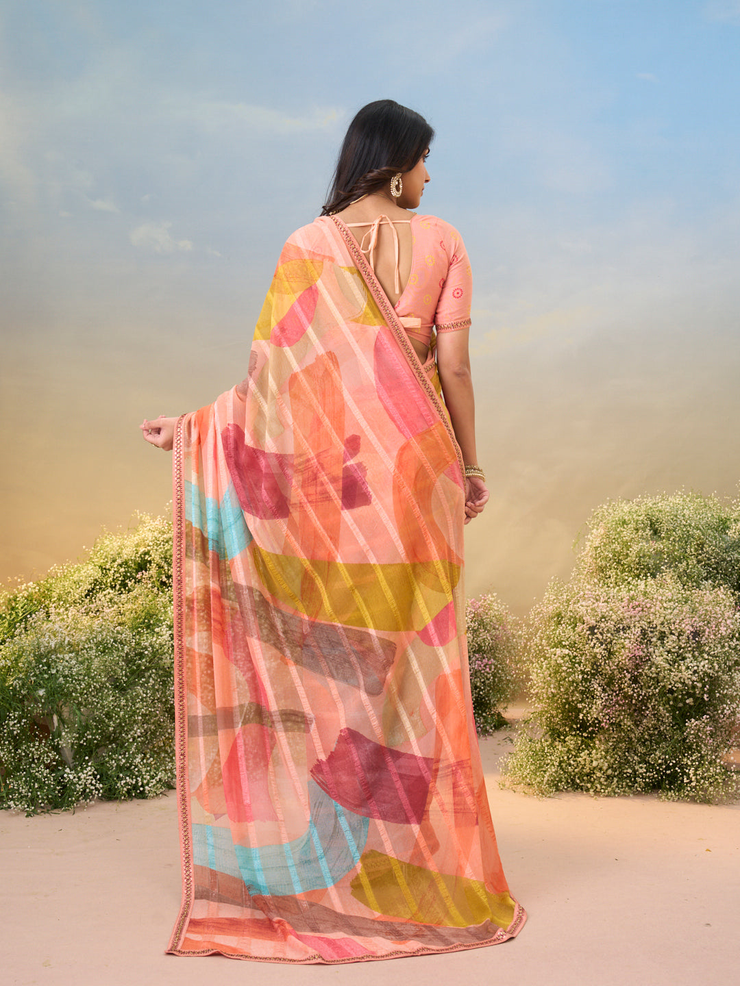 Laxmipati Anaya Multicolor Georgette Saree with Abstract Prints