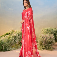 Laxmipati Anaya Red Chiffon Saree with Floral Prints