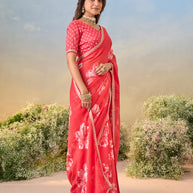Laxmipati Anaya Red Chiffon Saree with Floral Prints