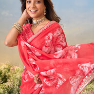 Laxmipati Anaya Red Chiffon Saree with Floral Prints