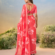 Laxmipati Anaya Red Chiffon Saree with Floral Prints