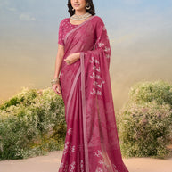 Laxmipati Anaya Wine Floral Printed Saree with Foil Work