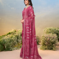 Laxmipati Anaya Wine Floral Printed Saree with Foil Work