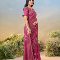 Laxmipati Anaya Wine Floral Printed Saree with Foil Work