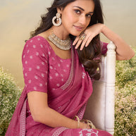 Laxmipati Anaya Wine Floral Printed Saree with Foil Work