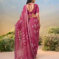 Laxmipati Anaya Wine Floral Printed Saree with Foil Work