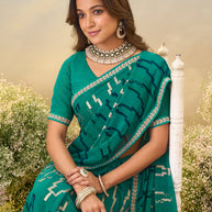 Laxmipati Anaya Teal Green Georgette Saree with Geometric Prints