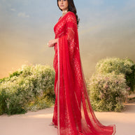 Laxmipati Anaya Red Chiffon Saree with Floral Prints