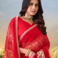 Laxmipati Anaya Red Chiffon Saree with Floral Prints