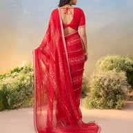 Laxmipati Anaya Red Chiffon Saree with Floral Prints