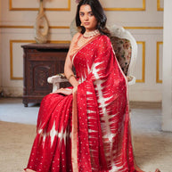 Laxmipati Anaya Maroon Silk Saree with Geometric Foil Work