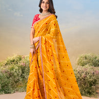 Laxmipati Anaya Mustard Georgette Saree with Bandhani Print
