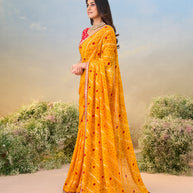 Laxmipati Anaya Mustard Georgette Saree with Bandhani Print