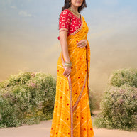 Laxmipati Anaya Mustard Georgette Saree with Bandhani Print