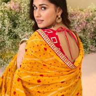 Laxmipati Anaya Mustard Georgette Saree with Bandhani Print