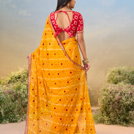 Laxmipati Anaya Mustard Georgette Saree with Bandhani Print