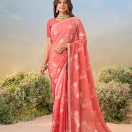 Laxmipati Anaya Peach Chiffon Saree with Floral Print