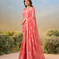 Laxmipati Anaya Peach Chiffon Saree with Floral Print