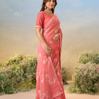 Laxmipati Anaya Peach Chiffon Saree with Floral Print