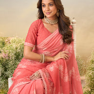 Laxmipati Anaya Peach Chiffon Saree with Floral Print