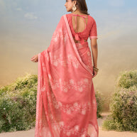 Laxmipati Anaya Peach Chiffon Saree with Floral Print