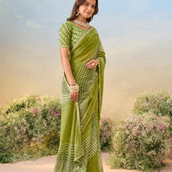Laxmipati Anaya Green Chiffon Saree with Geometric Prints